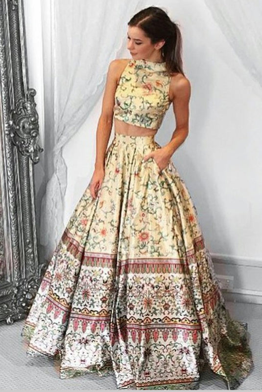 High Neck Tribal Satin Prom Dresses ...